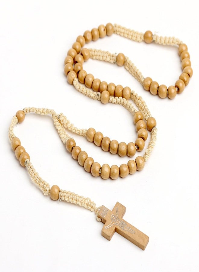 CHENGXIN, 4 Pcs Wooden Rosary Beads Catholic Necklace for Men Handmade Religious Crucifix Prayer Jesus Imprint Crosses Pendant Necklaces - Image 4